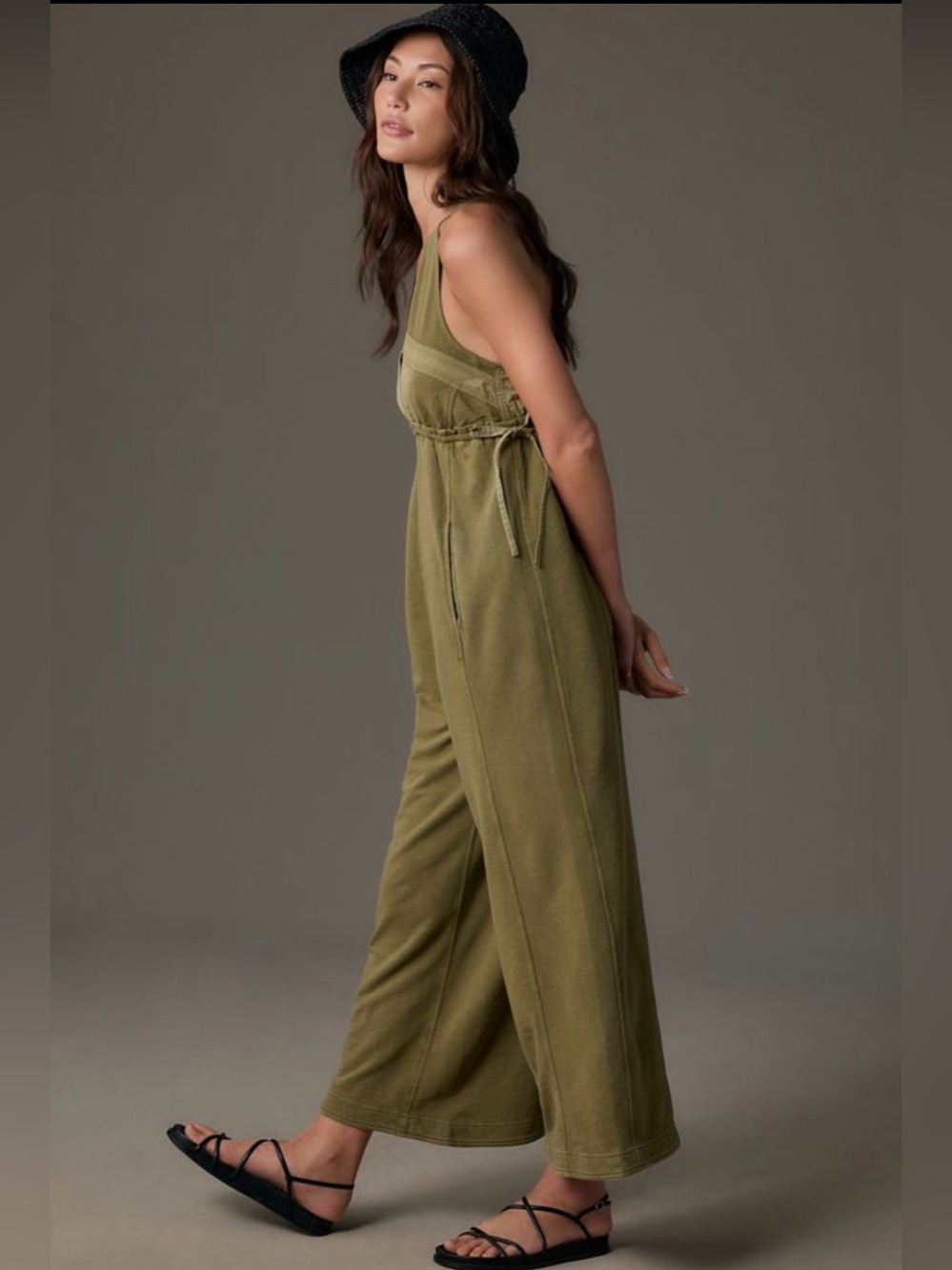 Anthropologie Daily Practice Horizon Wide Leg Jumpsuit Olive Green Size Small